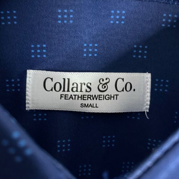 Collars & Co Polo Shirt Mens Small Oracle Blue Dot Golf Preppy Stretch Dress NEW - Picture 3 of 7